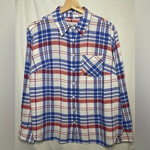 Ava & Viv Red and Blue Plaid Button Down Shirt Size X